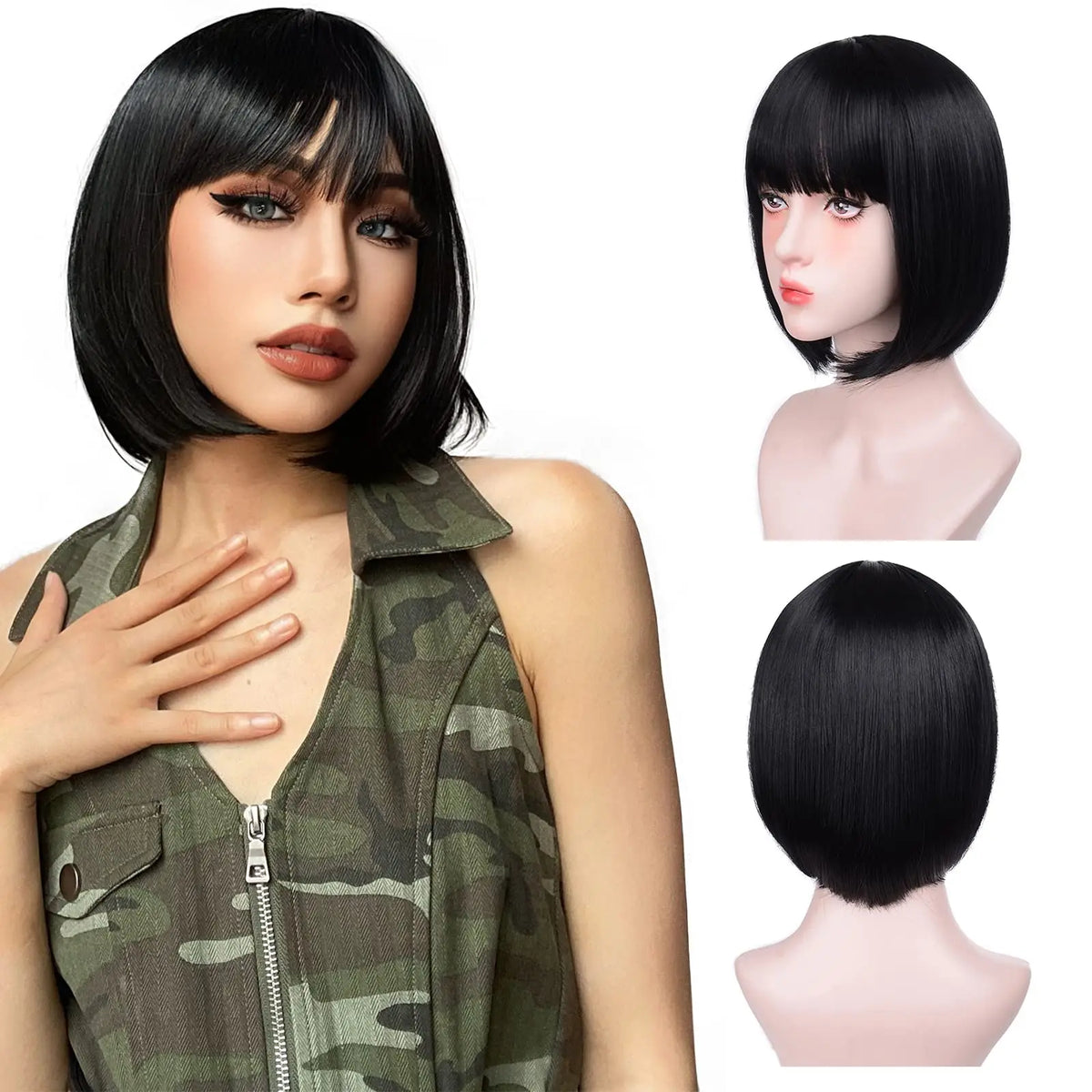 Pink Bob Synthetic Wig with Bangs for Cosplay