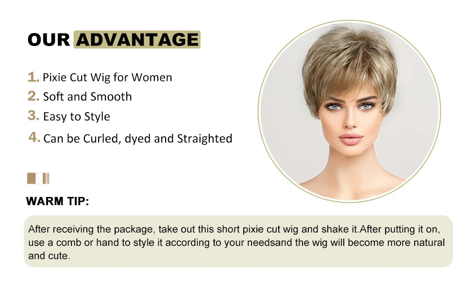 Light Blonde Mixed Off-White Pixie Cut Wig with Bangs