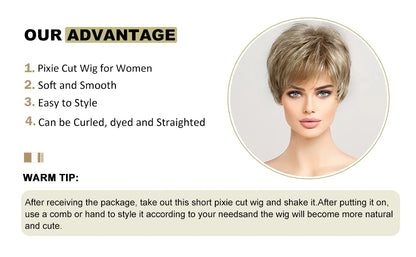 Light Blonde Mixed Off-White Pixie Cut Wig with Bangs