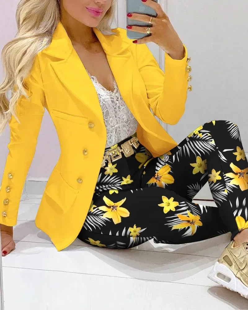 Paisley Butterfly Blazer Suit and Pants Set for Women