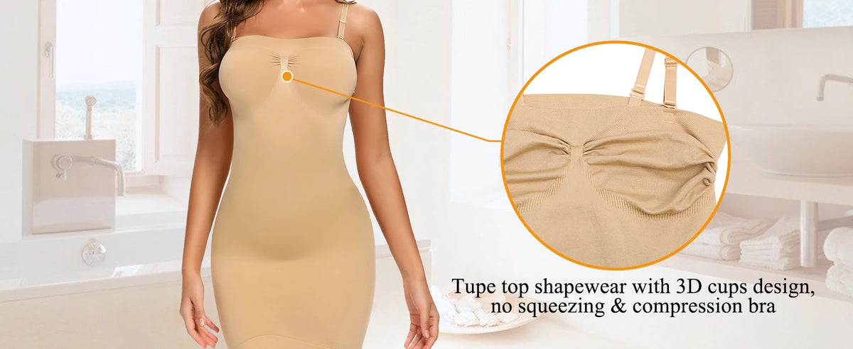 Strapless Shapewear Slip for Women Tummy Control Black Beige White