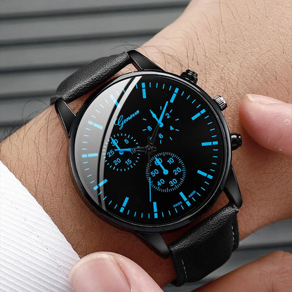 Men's Quartz Watch Set with Leather Band and Accessories