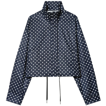 Polka Dot Bomber Jacket Women's Zip Up Crop Coat