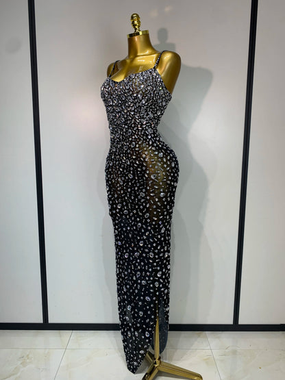 Luxury Rhinestone Mesh Bodycon Dress for Women
