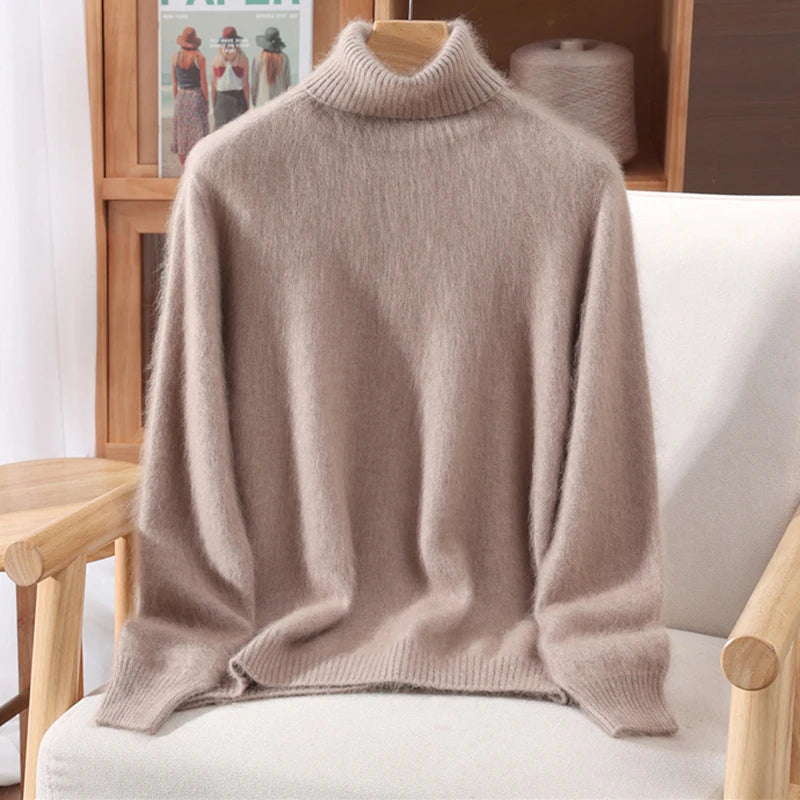 Mink Fur High Collar Pullover Sweater for Women