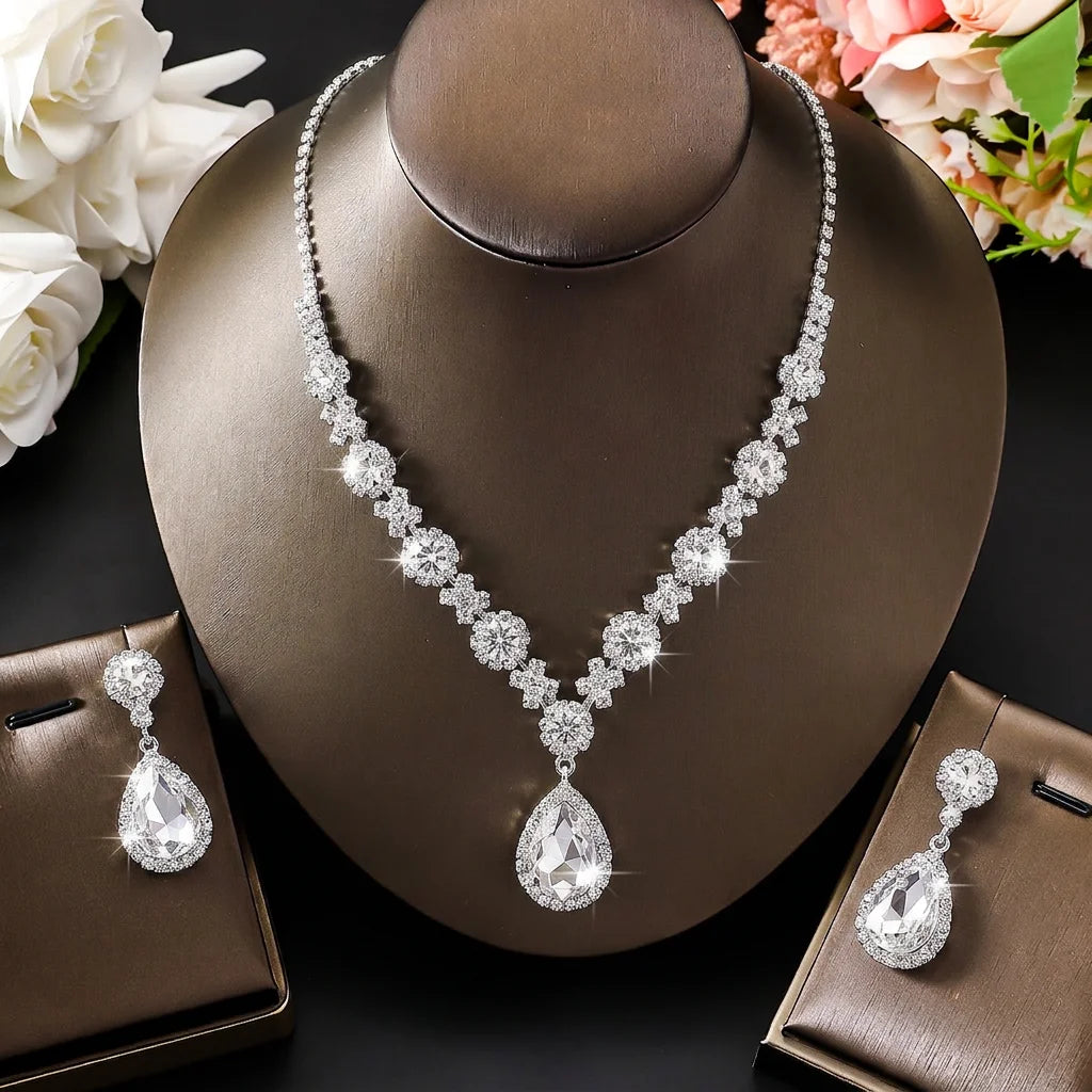 Water Drop Necklace and Earrings Set for Women