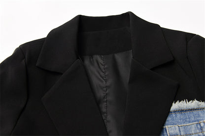 Women Vintage Denim Patchwork Blazer Coat