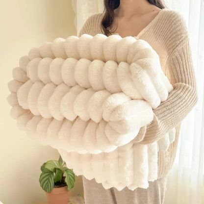 250GSM Soft Fluffy Striped Throw Blanket for Bed