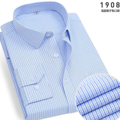 Men's Striped Long-Sleeved Shirt Comfortable Cotton Blend