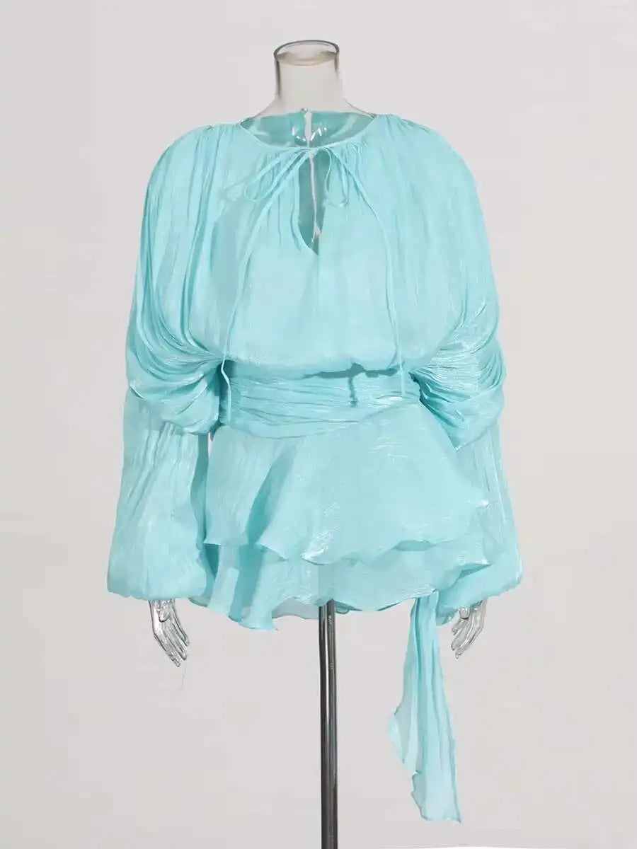 TWOTWINSTYLE V Neck Long Sleeve Mini Dress for Women