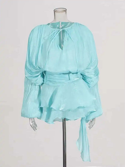 TWOTWINSTYLE V Neck Long Sleeve Mini Dress for Women