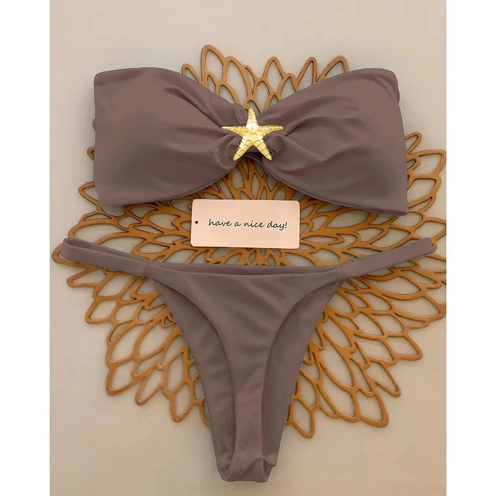 Sky Blue Starfish Ornament Bandeau Bikini Set