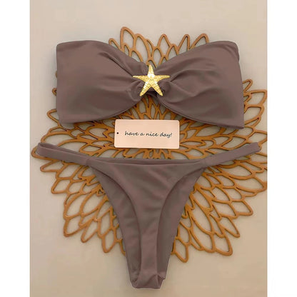 Sky Blue Starfish Ornament Bandeau Bikini Set