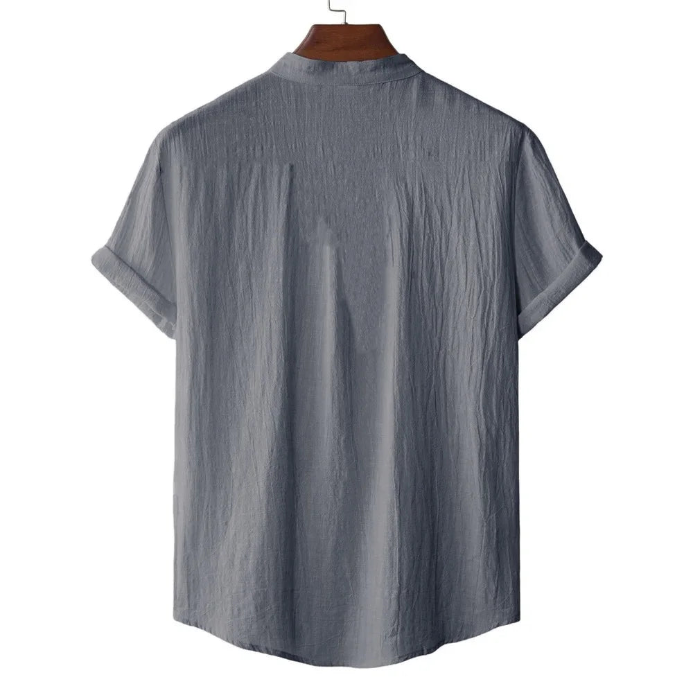 Men's Cotton Linen Short Sleeve T-Shirt Casual Beach Top