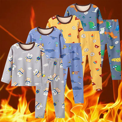 Children's Cartoon Printed Thick Warm Underwear Set
