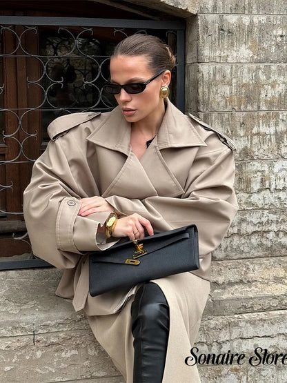 Women's Windproof Trench Coat Loose Fit Overcoat