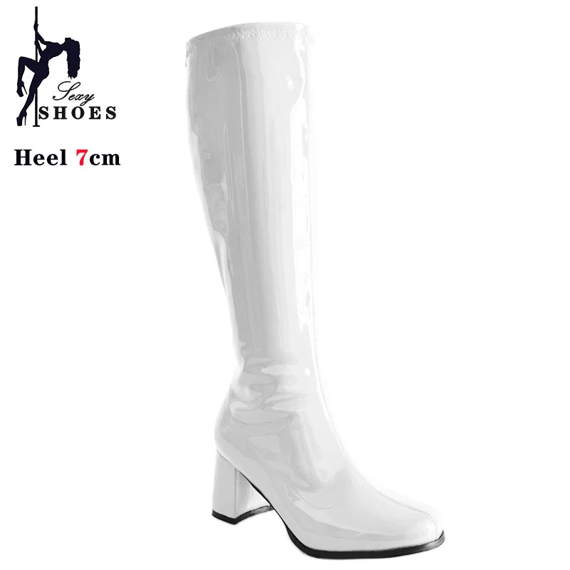 7cm Square Heel Knee-High Gogo Boots for Women