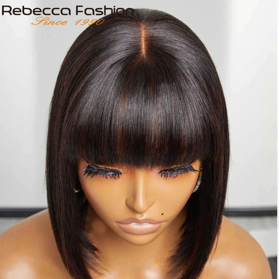 Straight Brazilian Human Hair Bob Wig With Bangs