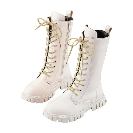 Punk Gothic Mid-Calf Combat Boots for Girls
