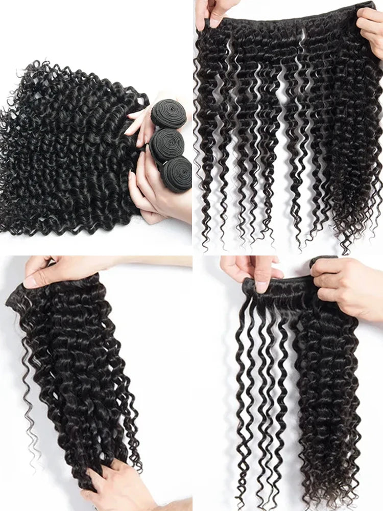 Deep Wave Curly Human Hair Bundles Natural Color 28 30 40 42 Inch