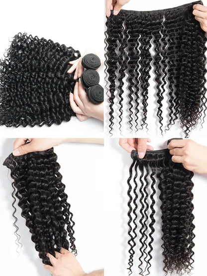Deep Wave Curly Human Hair Bundles Natural Color 28 30 40 42 Inch