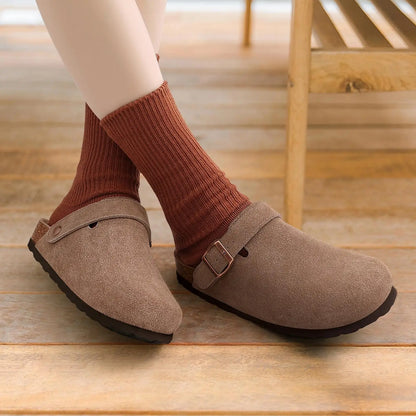 Genuine Leather Clogs with Cork Footbed for Women