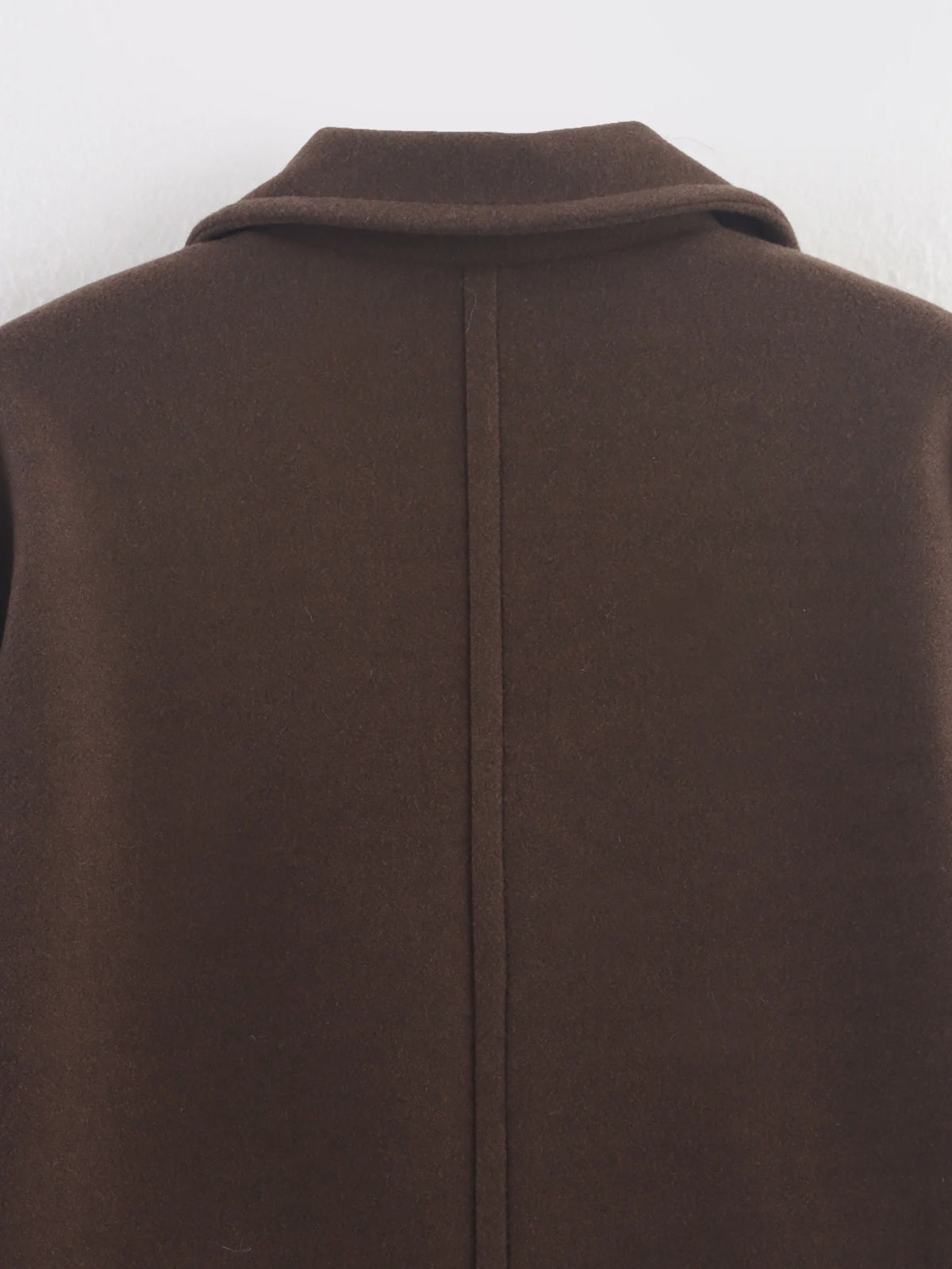 Brown Woolen Coat for Women with Notch Neck