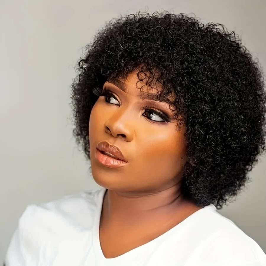 Pixie Cut Curly Lace Front Wig Natural Black 6 Inch