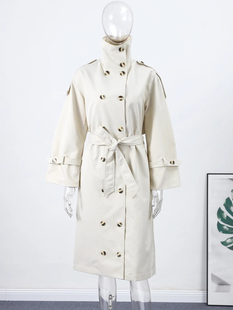 Women's Double Breasted Long Trench Coat Windbreaker
