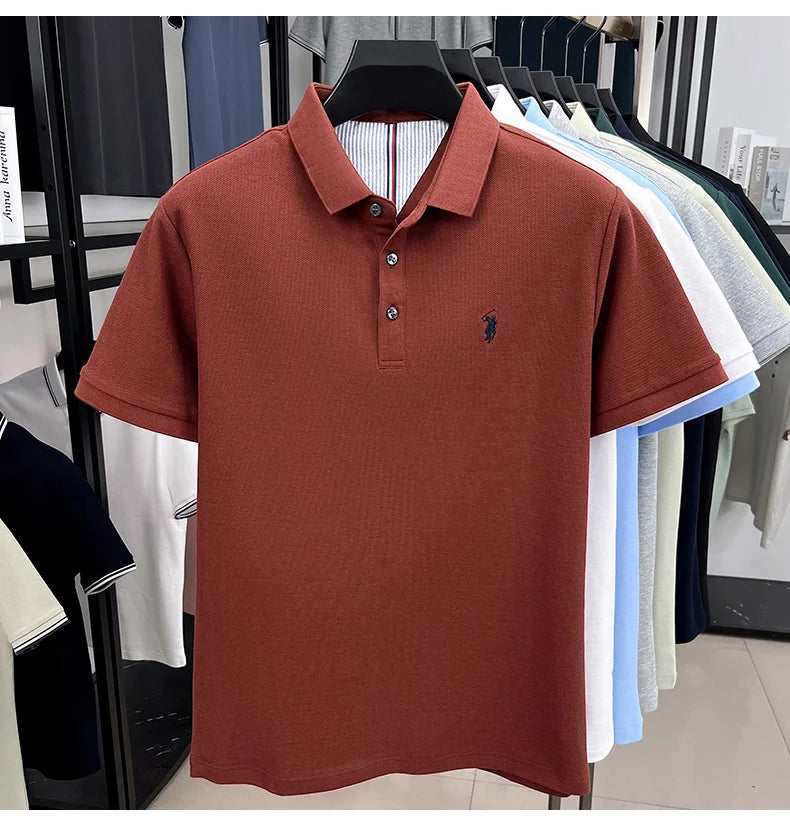 Men's Short Sleeve Cotton Polo Shirt with Embroidery