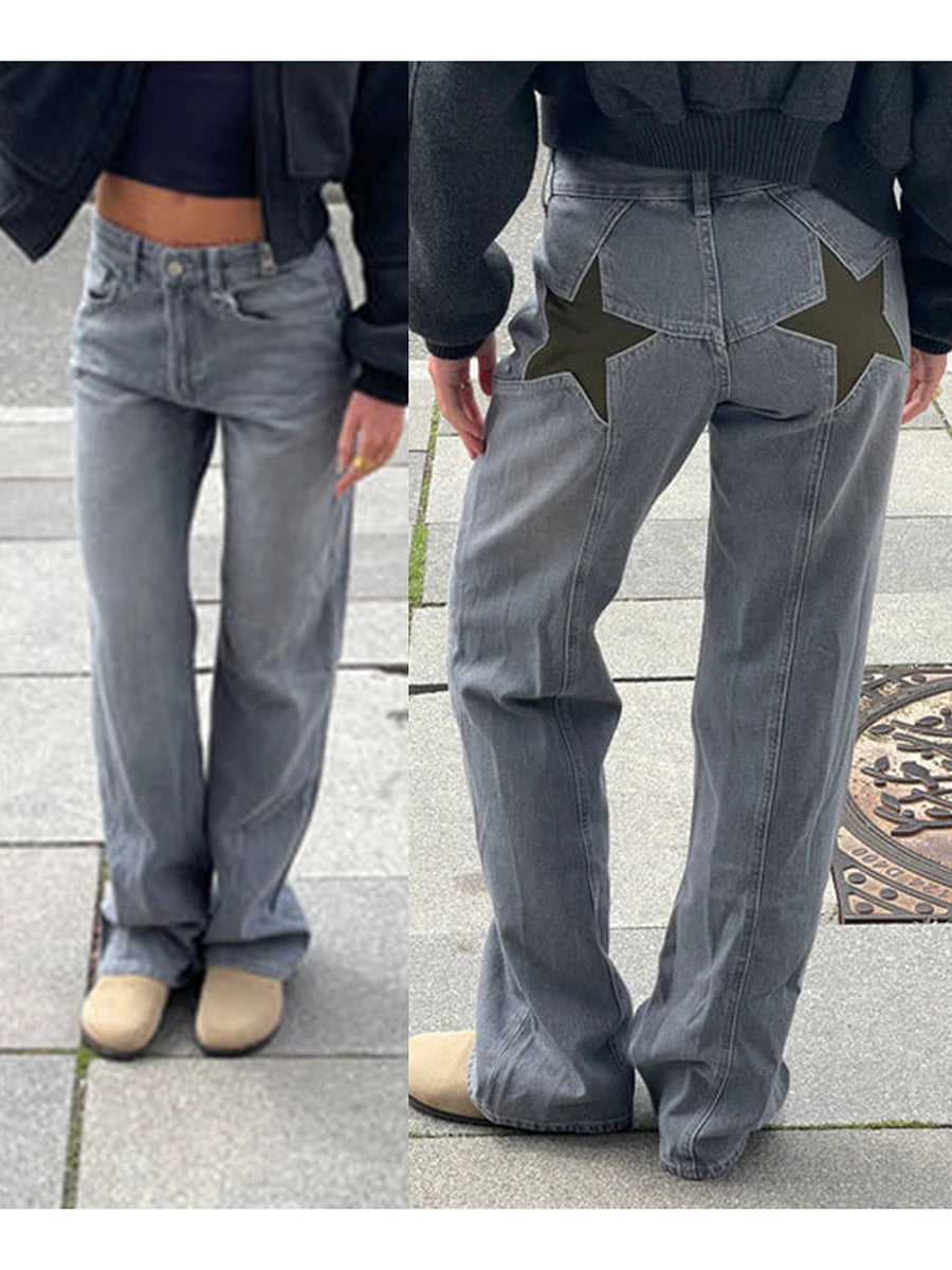 Women's Vintage Star Pattern Loose Denim Jeans