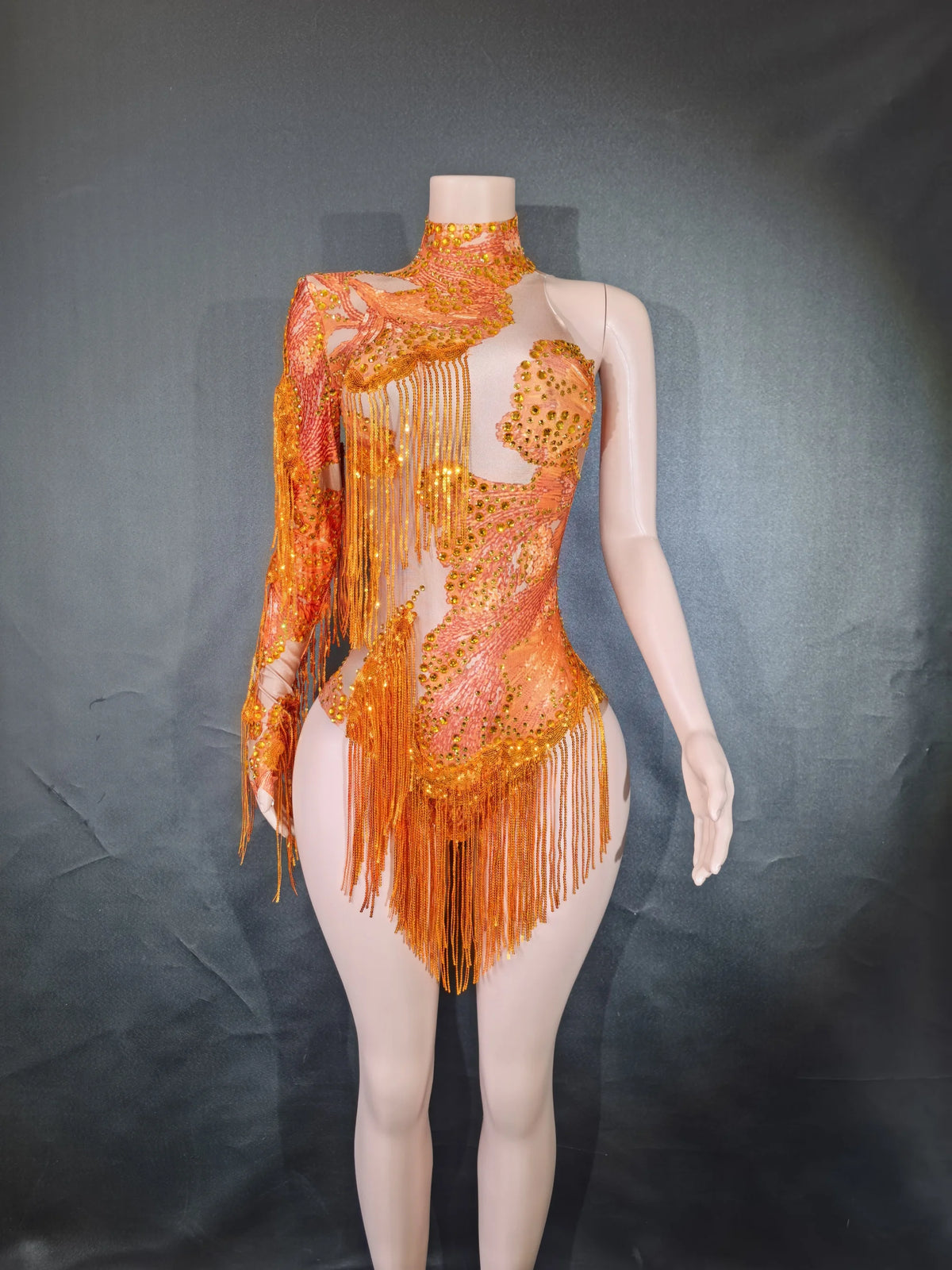 Rhinestone Tassel Elastic Bodysuit for Women