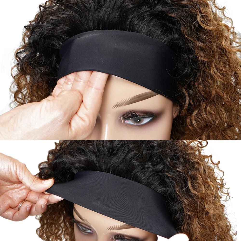 220% Density Glueless Short Curly Human Hair Wig Ginger Brown