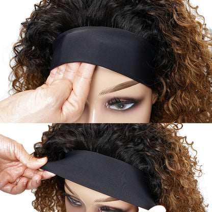 220% Density Glueless Short Curly Human Hair Wig Ginger Brown