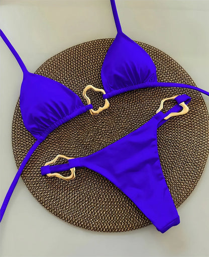 Halter Neck Micro Bikini Set Women Solid Swimwear