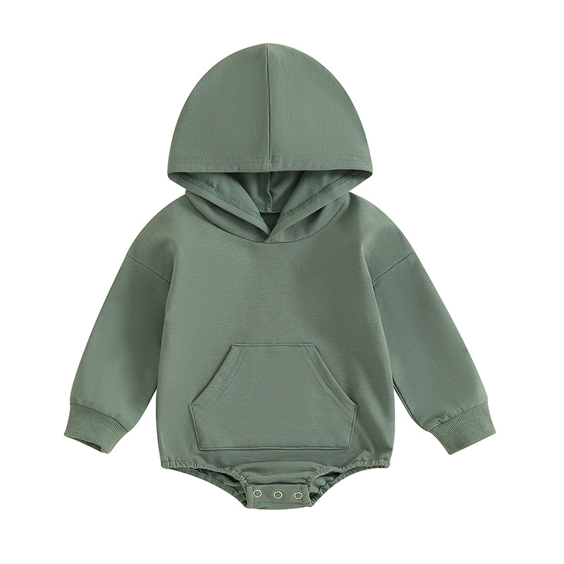 Baby Hooded Romper Long Sleeve Solid Color Bodysuit