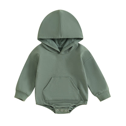 Baby Hooded Romper Long Sleeve Solid Color Bodysuit