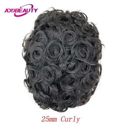 Curly Human Hair Toupee for Men Full PU Natural Color