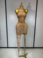 Black Mesh Crystal Diamond Bodycon Dress for Women