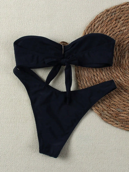 Bandeau Push-Up Bikini Set with Brazilian Thong