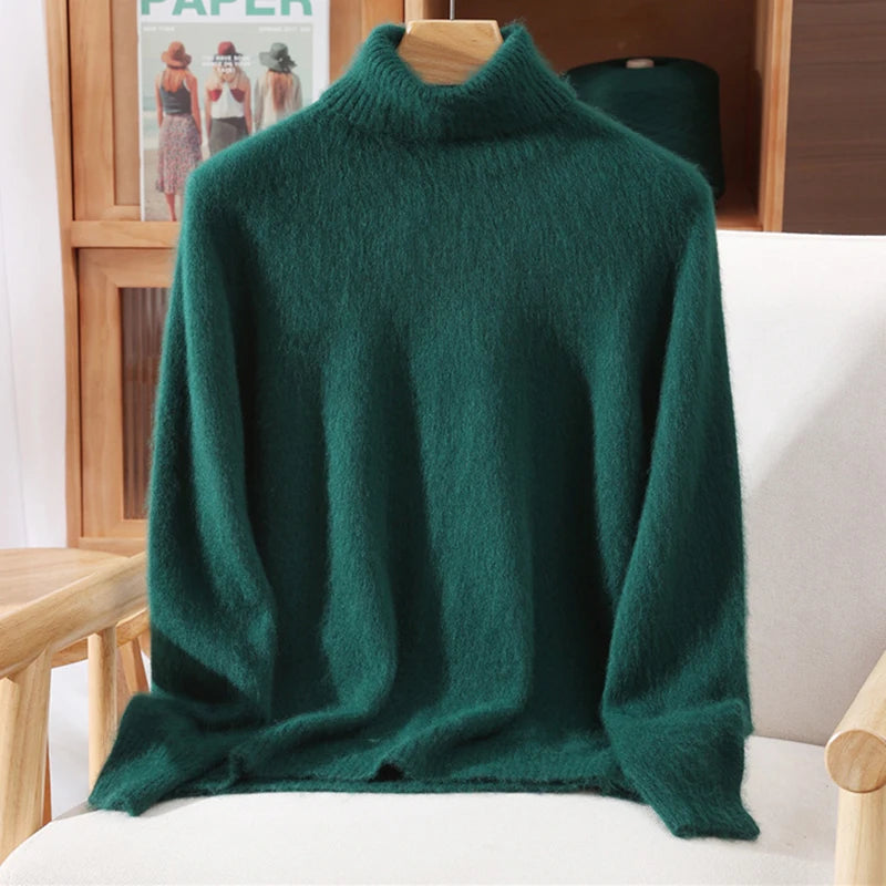 Mink Fur High Collar Pullover Sweater for Women