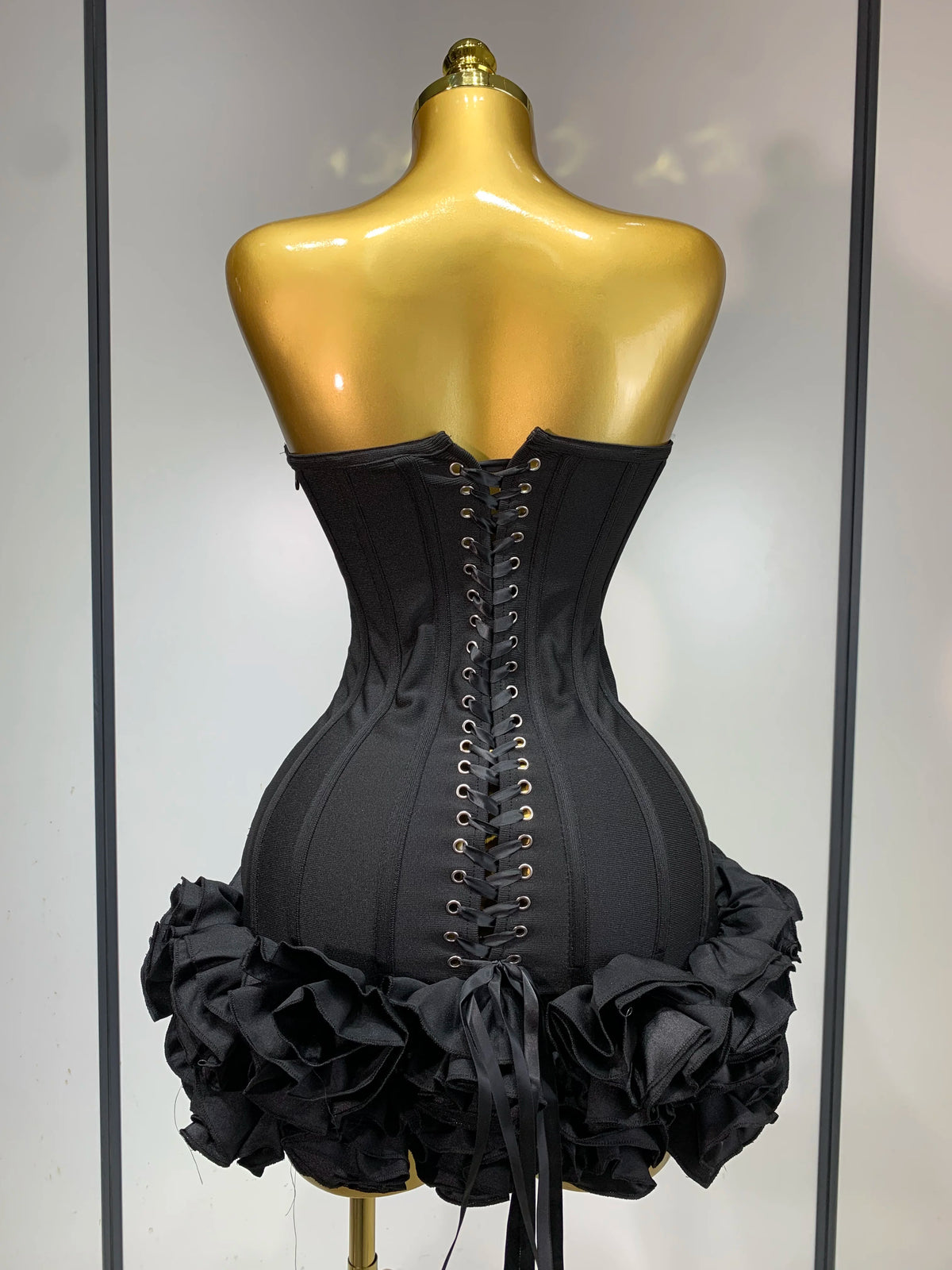 Women Strapless Backless Flower Embellished Mini Dress