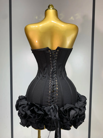 Women Strapless Backless Flower Embellished Mini Dress