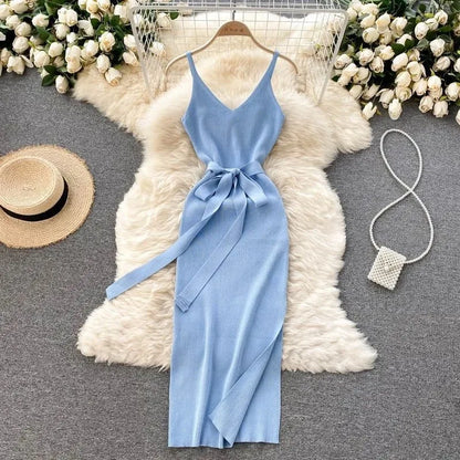 YuooMuoo Women Knitted Bodycon Dress with Cut Out Waist
