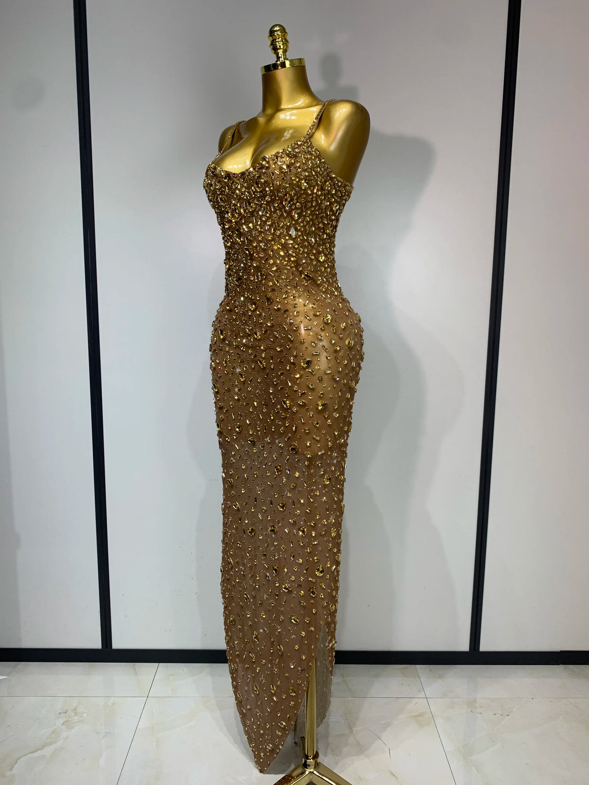 Luxury Rhinestone Mesh Bodycon Dress for Women