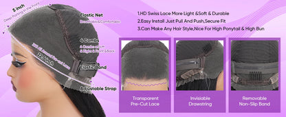 30 Inch Natural Black 360 Lace Front Human Hair Wig