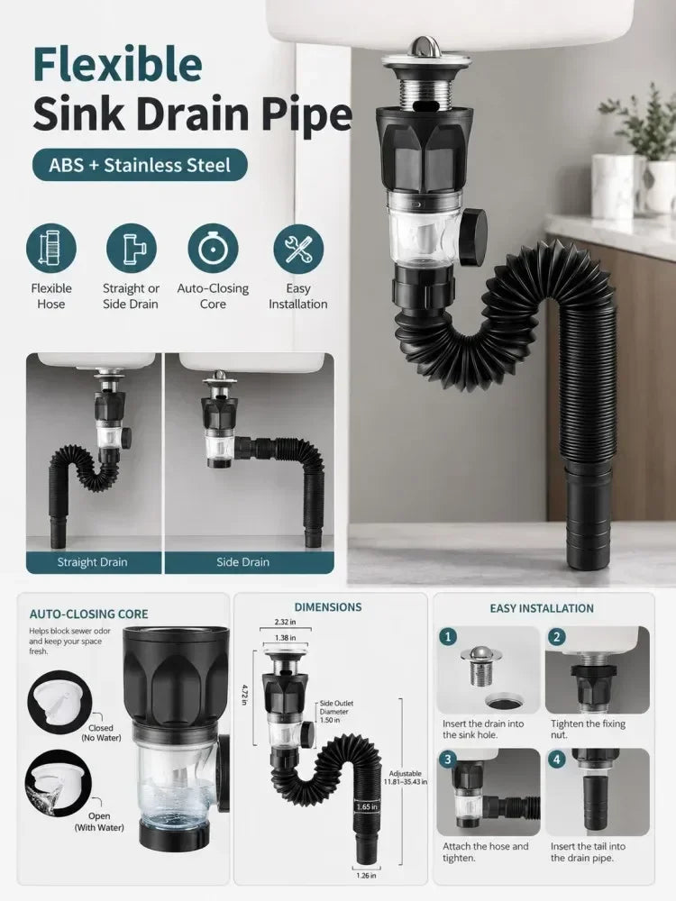 Kitchen Sink Drain Kit ABS and Stainless Steel