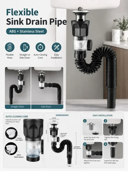 Kitchen Sink Drain Kit ABS and Stainless Steel