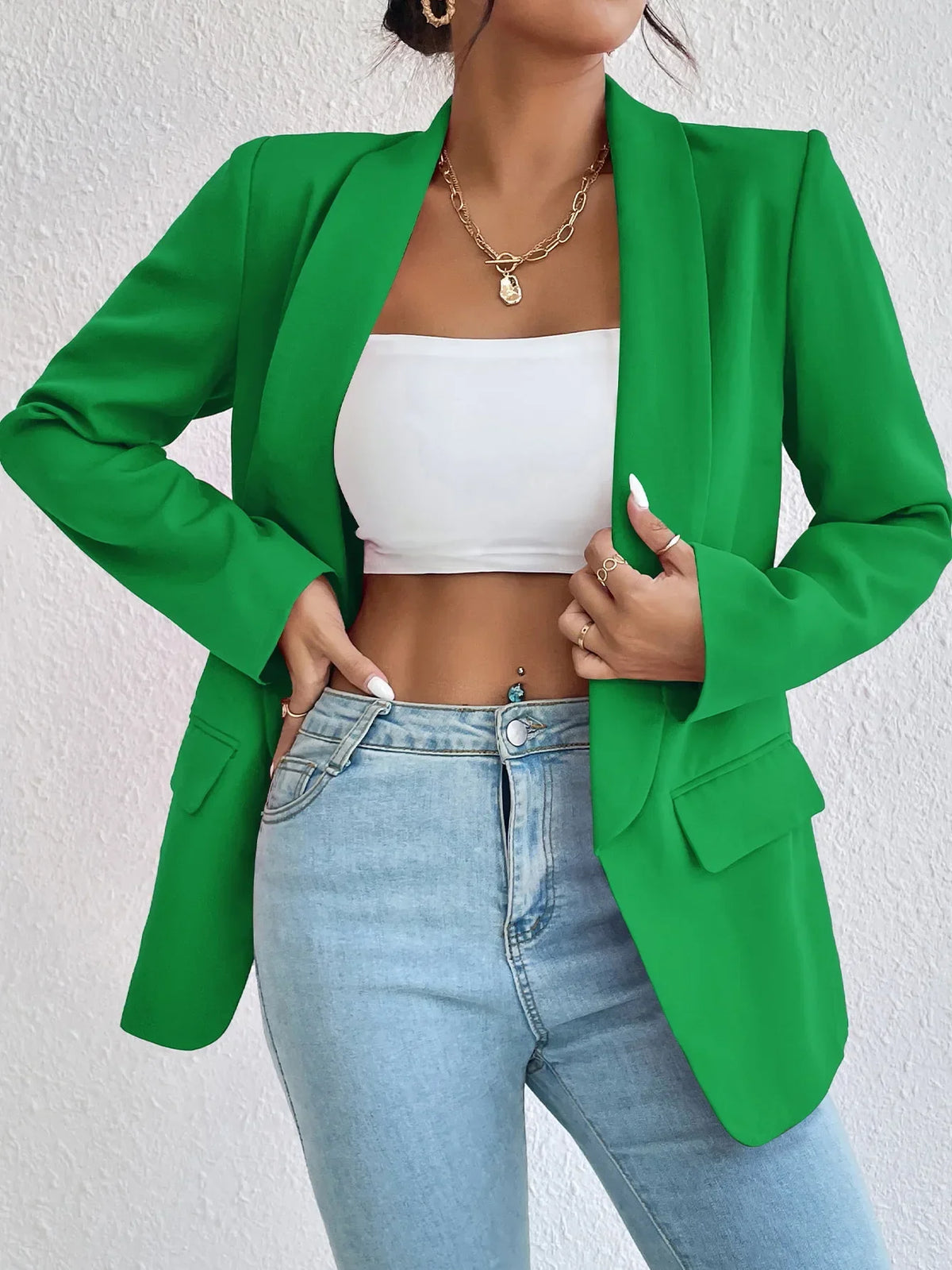 Solid Polyester Cotton Long Sleeve Women's Blazer