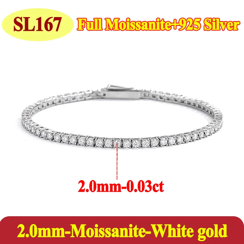 Moissanite Tennis Chain Bracelets 925 Sterling Silver